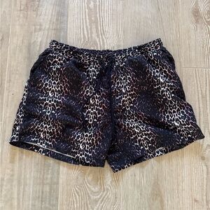 Infamous Swim Leopard Print Drawstring Shorts - Black/Brown